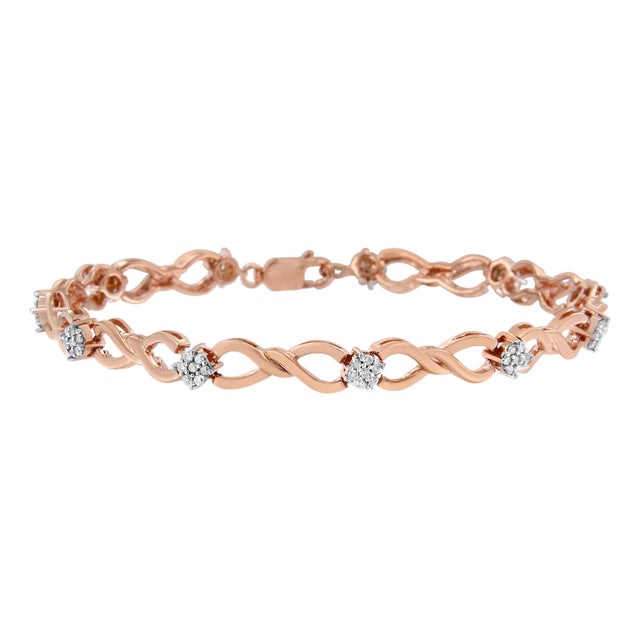 10K Rose Gold Plated .925 Sterling Silver 1/2 Cttw Diamond Infinity Link Tennis Bracelet For Sale