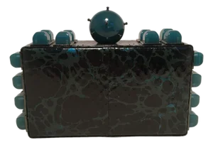 Tonya Hawkes Black Teal Paint Splatter Clutch