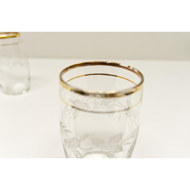 Bartlett Collins Gold Rim Etched Grapevine Glass Tumblers Set of 6 For Sale In Louisville - Image 6 of 7