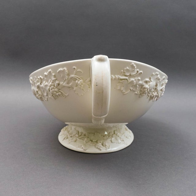 Wedgwood Mid 20th Century Wedgewood Embossed Queensware England Cream on Cream Large Centerpiece Bowl For Sale - Image 4 of 12