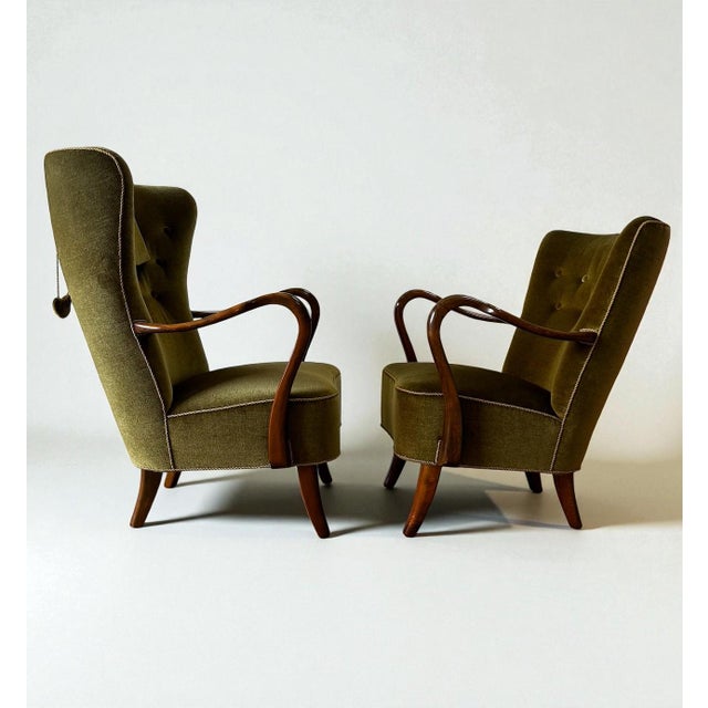 Vintage Danish Lounge Chairs in Green Velvet by Alfred Christensen, 1940s, Set of 2 For Sale - Image 9 of 9
