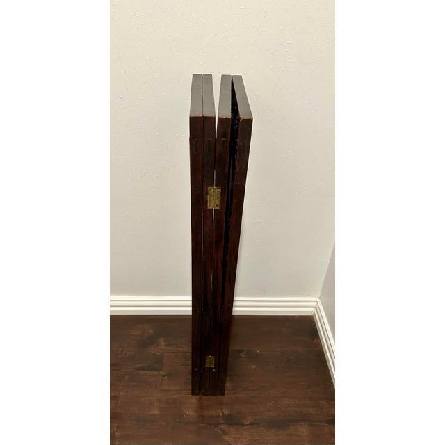 Antique Chinese Carved Rosewood Folding Screen With Hand-Embroidered Silk Landscape Panels, Late Qing / Early Republic For Sale - Image 12 of 12