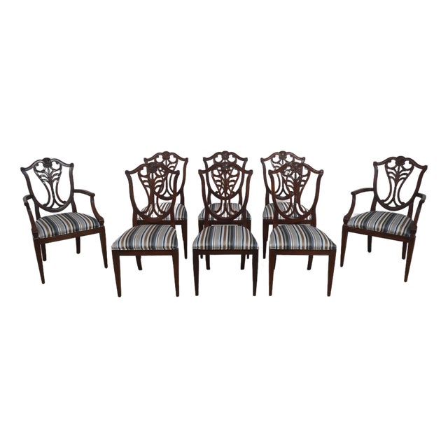 Set of 8 Henredon Mahogany Shield Back Dining Chairs For Sale