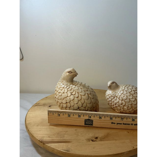 Beige 2 Vintage Handmade Ceramic Quail Hen Chick Birds MCM Figurines Artist Signed 1961 For Sale - Image 8 of 12