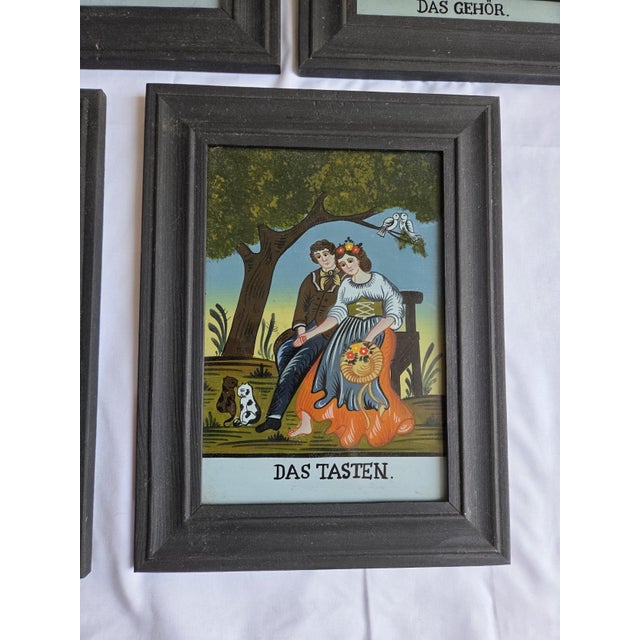 German Reverse Glass Paintings, Set of 5, in Very Good conditions. Designed 1920 to 1949