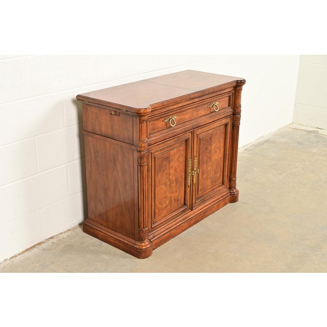 Drexel Heritage Drexel Heritage French Regency Louis XVI Burled Walnut Flip Top Server or Bar Cabinet, Circa 1960s For Sale - Image 4 of 14