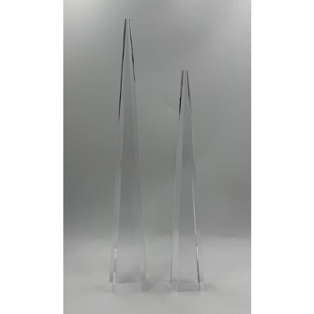 1970s Charles Hollis Jones Signed Lucite Obelisk Sculptures, Pair, 1974 For Sale - Image 5 of 15