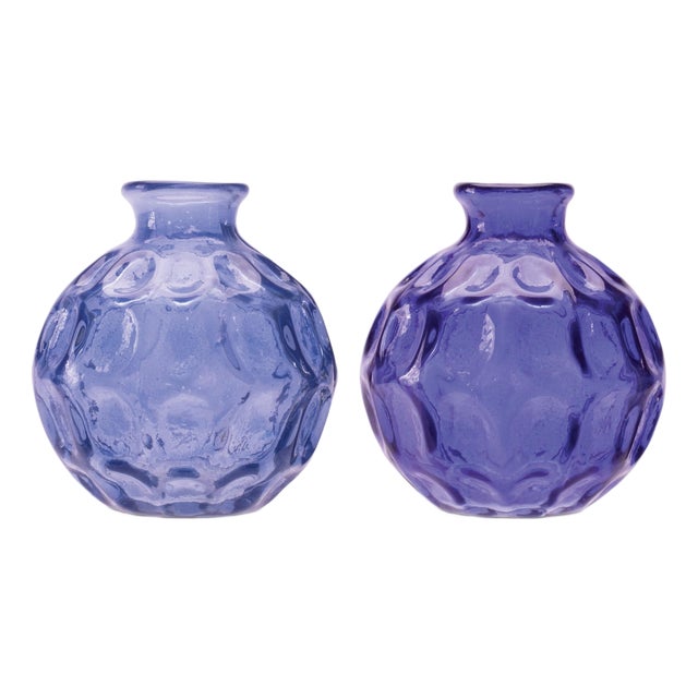 Blue Bubble Glass Bud Vase (Set of 2) For Sale
