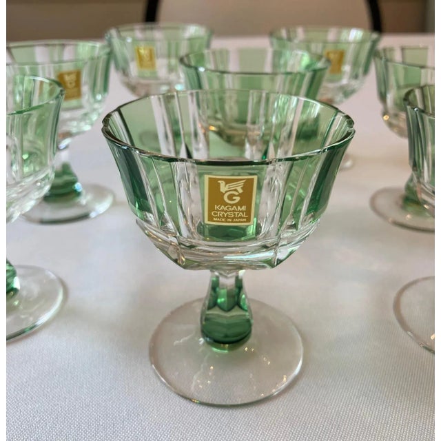 Japanese New Kagami Crystal “Bamboo” Liqueur/Sake Glasses – Set of 8 For Sale - Image 3 of 10