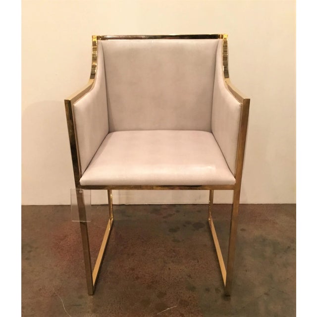 Metal Worlds Away Off-White Faux Shagreen Annabelle Arm Chair For Sale - Image 7 of 7