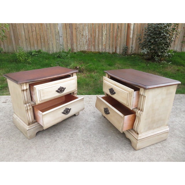 Wood Vintage Pair of French Country Nightstands by Stanley Furniture For Sale - Image 7 of 11