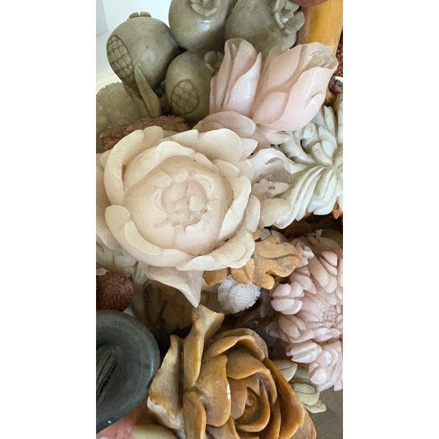 Monumental 31-Inch Chinese Hand-Carved Soapstone Basket of Abundance Sculpture For Sale - Image 4 of 13