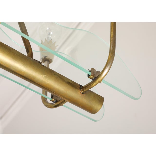 1930s Italian Art Deco Brass and Glass 8-Light Pendant For Sale - Image 9 of 15