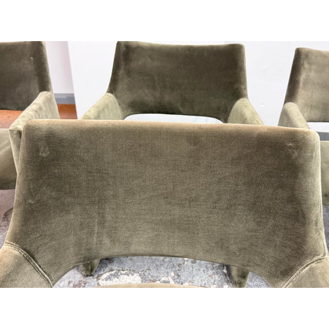Caleb Zipperer for Cb2 Foley Olive Green Velvet Dining Armchairs, Set of Four For Sale In San Francisco - Image 6 of 12