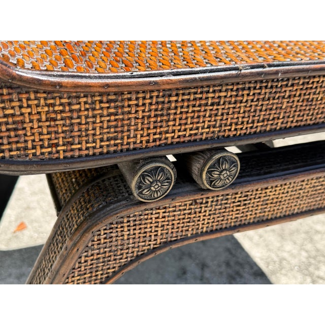 Vintage Woven Rattan Scroll-Arm Footstool / Side Table For Sale - Image 9 of 11