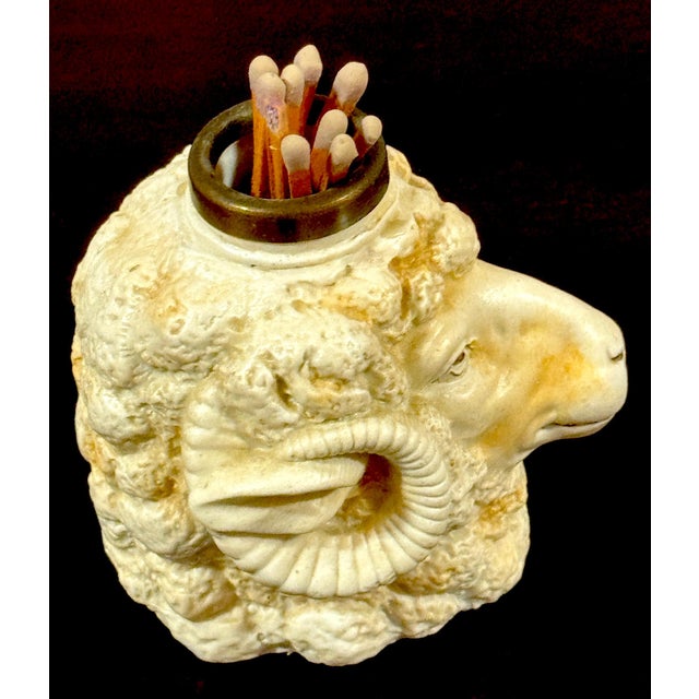 Yellow Rare German Porcelain Ram Head Matchstrike, Attributed to Schafer & Vater For Sale - Image 8 of 9