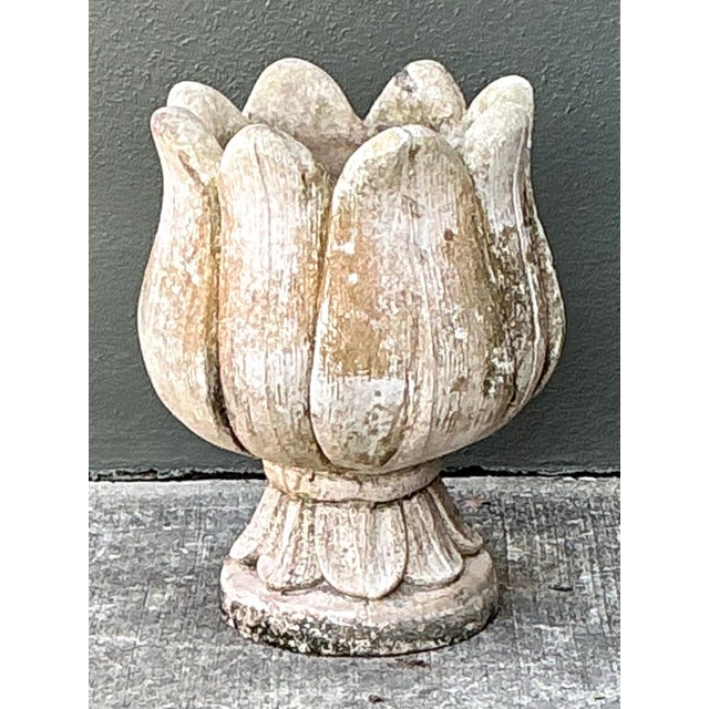 White Vintage Patinated Cast Concrete Tulip Planter For Sale - Image 8 of 12