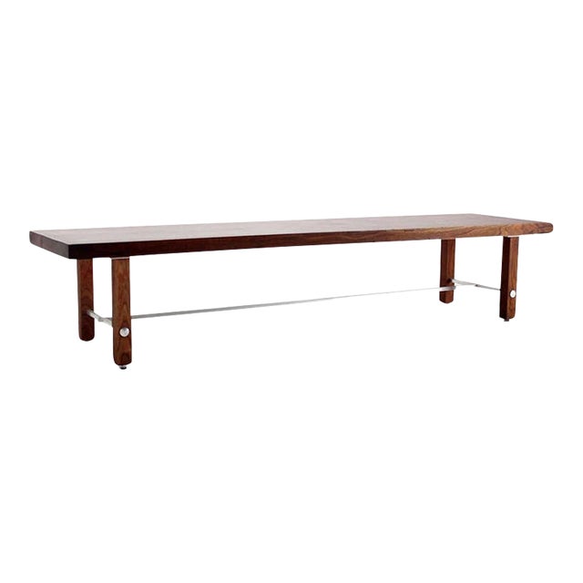 6 ' Long Solid Walnut Top Coffee Table or Bench on Solid Legs Aluminum Stretcher For Sale