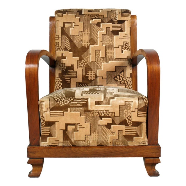 Art Deco Italian Walnut Lounge Chairs and Ottomans from Fortunate Depero, 1920s, Set of 4 For Sale - Image 4 of 17