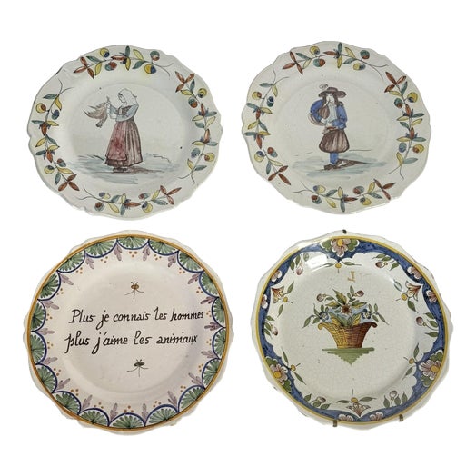 Antique Pottery Plates, France, 1900s, Set of 4 For Sale