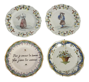 Antique Pottery Plates, France, 1900s, Set of 4