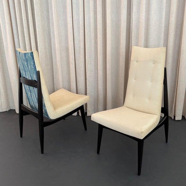 1960s Pair of Mid-Century Modern Highback Accent Chairs, Two-Tone Upholstery For Sale - Image 5 of 12
