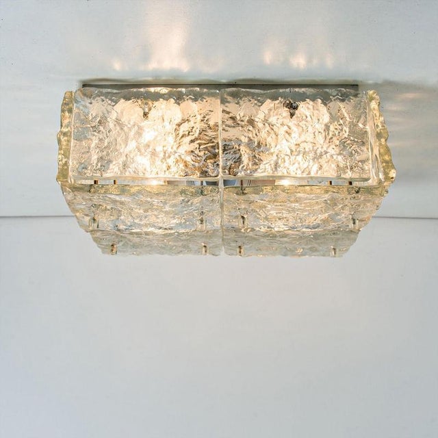 Textured Iced Glass Square Flush Mount attributed to Kalmar, Austria, 1960s For Sale - Image 10 of 12