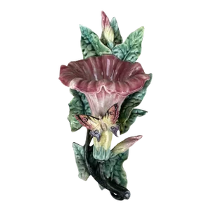 Late 19th Century Fives Lille French Majolica Morning Glory Wall Pocket