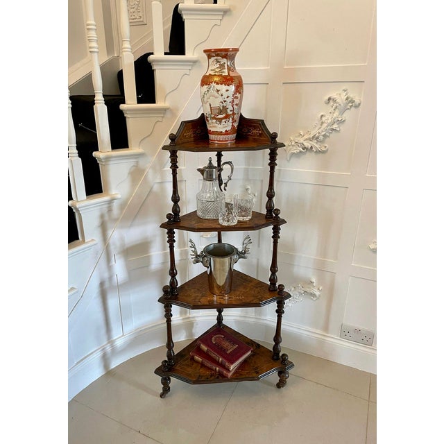 Antique 19th Century Victorian Inlaid Walnut Four Tier Corner Whatnot, 1860 For Sale - Image 12 of 12