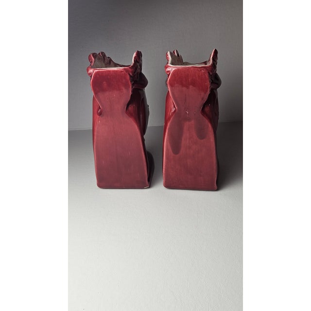 Vintage Royal Haeger Burgundy Ceramic Horse Head Bookend Planters — Pair For Sale - Image 9 of 18