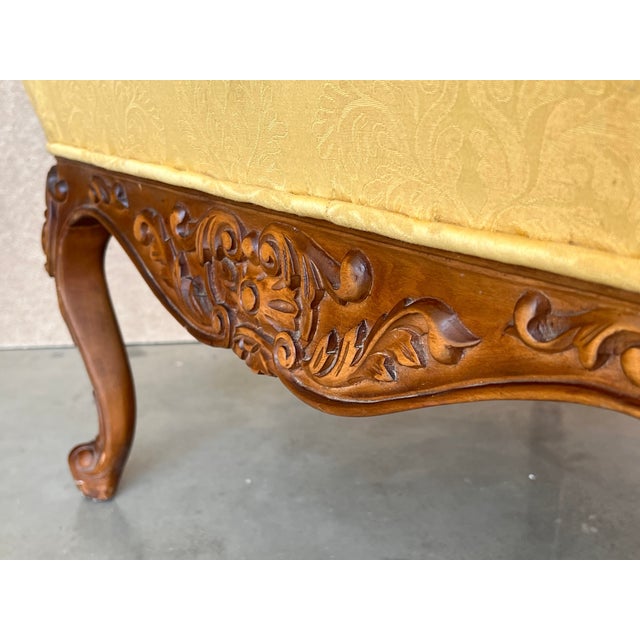 Louis XVI Style Spanish Pair of High Back Carved Walnut Armchairs, 1900s For Sale - Image 9 of 10