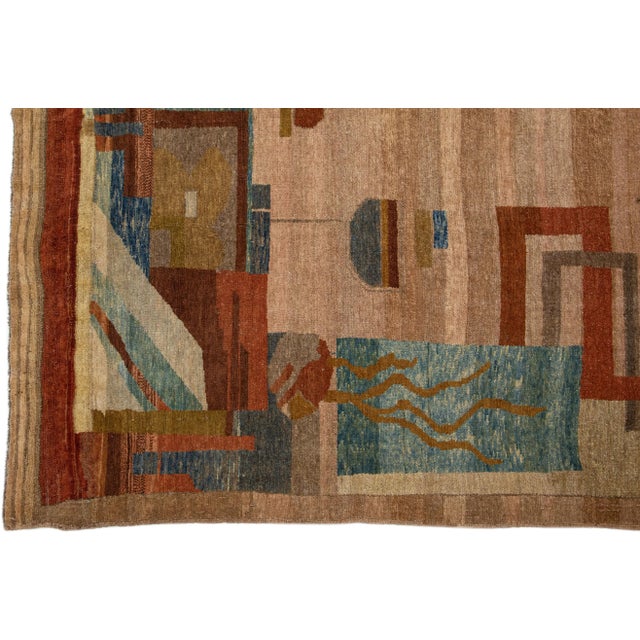 1960s Handmade Vintage Arts & Crafts Brown Wool Rug With Allover Motif For Sale - Image 4 of 7