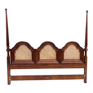 1960s Vintage Solid Wood & Cane Heritage Kingsize Headboard For Sale