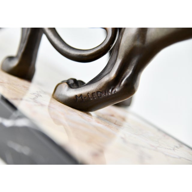 Metal M. Leducq, Panthers, 1930, Metal on Marble Base For Sale - Image 7 of 9