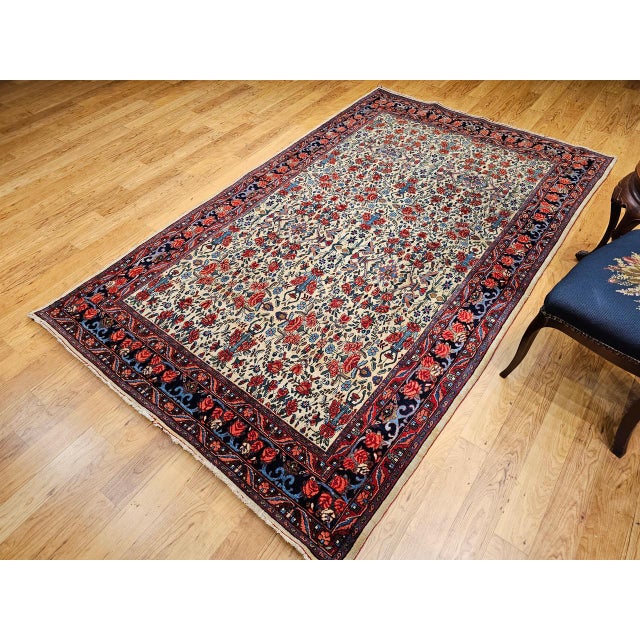 Textile Vintage Bidjar Area Rug, Hand-Knotted Wool, All-Over Golfarang Floral Pattern, Yellow & Red, 5x9 For Sale - Image 7 of 18