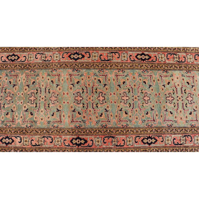 Green Very Long Green Color Vintage Turkish Runner 2 '8" X 28' 10" For Sale - Image 8 of 11