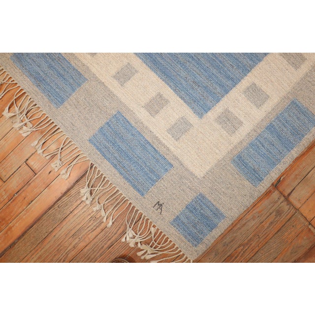 Abstract Swedish Kilim from the middle of the 20th Century signed by MA Measures: 6'6'' x 10'3"