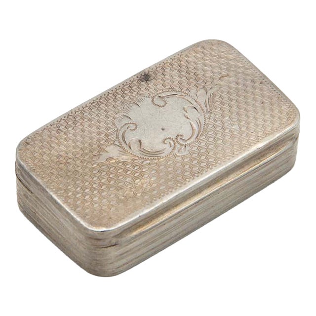 Rectangular Guilloche Silver Snuff Box For Sale