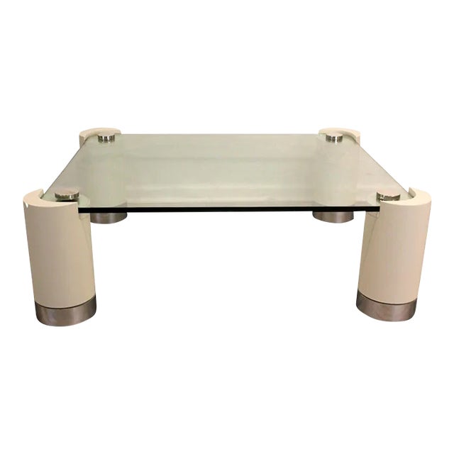 Postmodern Chrome Glass and Lacquered Legs Karl Springer Coffee Table For Sale