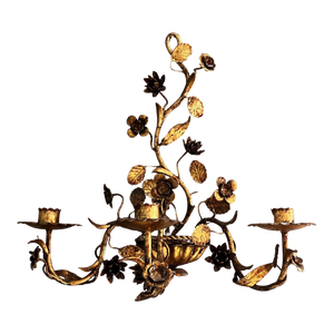 Vintage Hollywood Regency Style Floral Wall Mounted Brass Candle Holder Wall Sconce