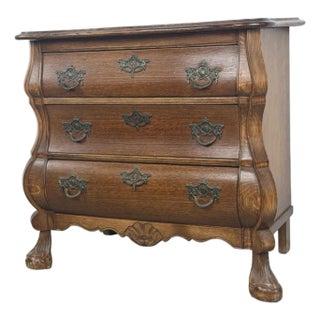 Vintage Dutch Baroque Revival Oak Bombé Three-Drawer Chest With Paw Feet For Sale