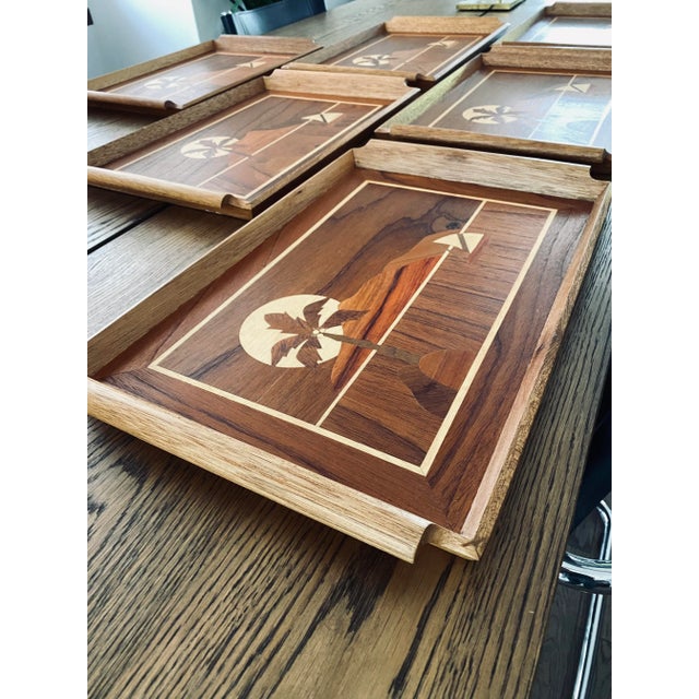 1950s Mid Century Vintage Teak Inlay Trays, Made in Italy (2 Available) For Sale - Image 5 of 6