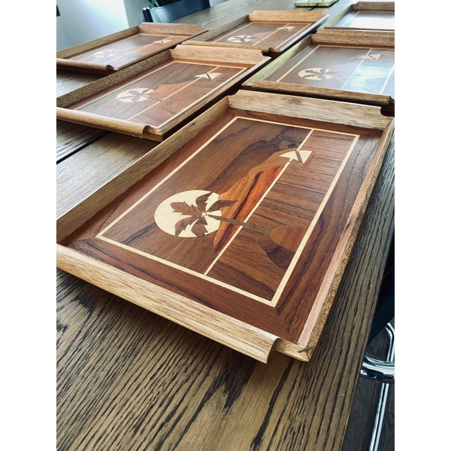 1950s Mid Century Vintage Teak Inlay Trays, Made in Italy For Sale - Image 5 of 6