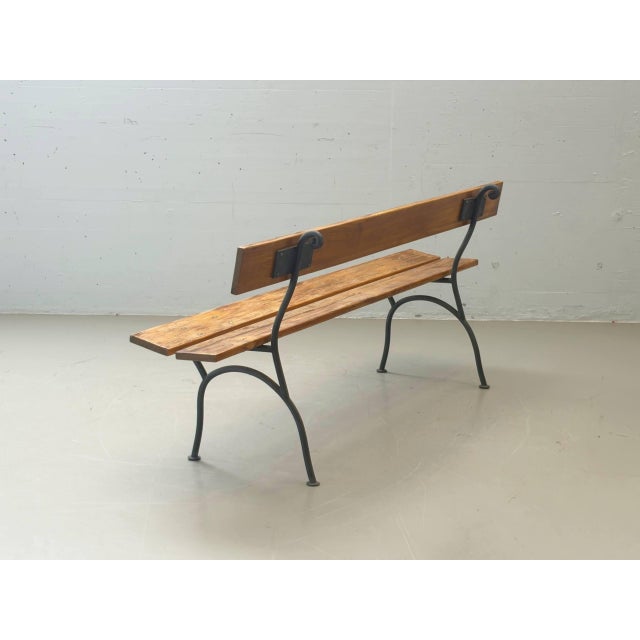 Wood Garden Bench with Delicate Cast Iron Frame and Wooden Slats, 1950s For Sale - Image 7 of 16