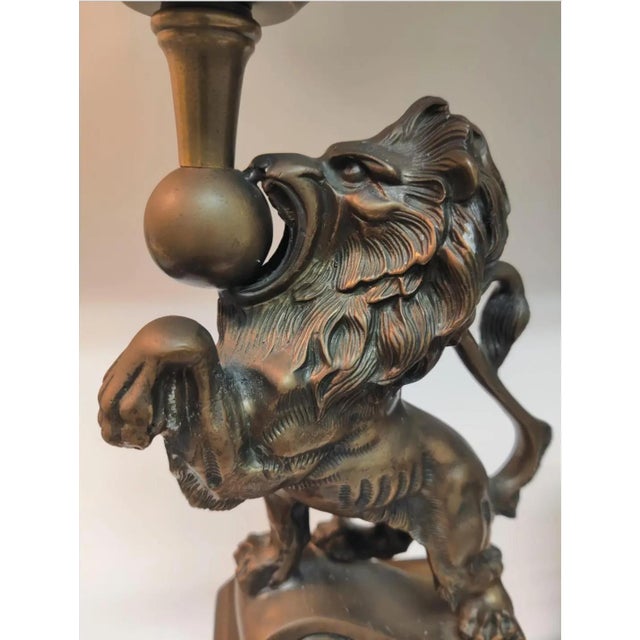 Renaissance Mid 20th Century Pair of Heavy Bronze French Renaissance Lion Candle Holders For Sale - Image 3 of 10