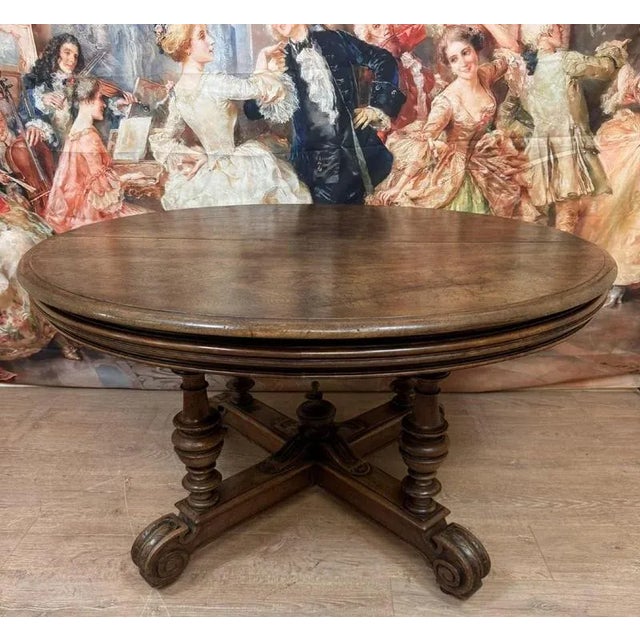 Circular Walnut Dining Room Table For Sale - Image 9 of 9