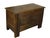 17th-C. French oak coffer with inlaid front panel, steel nail-head decorative trim , a fixed shelf and original rich...