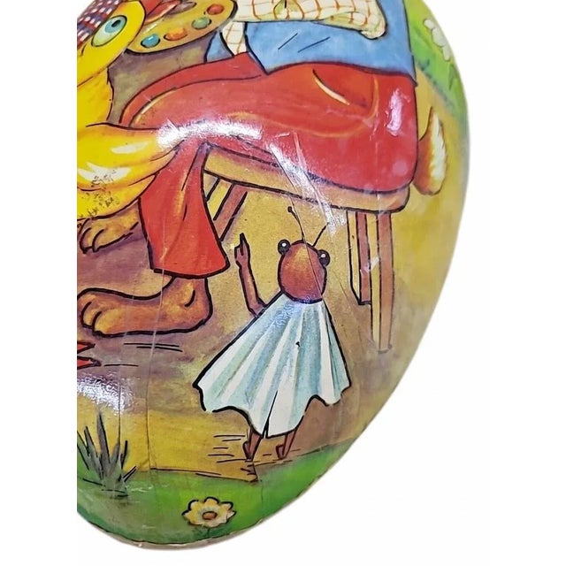 Shabby Chic Vintage German Paper Mâché Easter Egg — XL 10" Bunny Painting Scene For Sale - Image 3 of 8