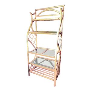 1970's Pagoda Style Natural Toned Bent Wood Rattan Étagère