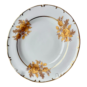 Mid 20th Century Imperial Italy Gold Rose Porcelain Salad Bread Plate